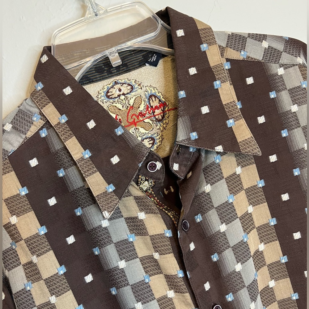 Robert Graham Men's XL Long Sleeve Button Down Brown Shirt Chipped Buttons